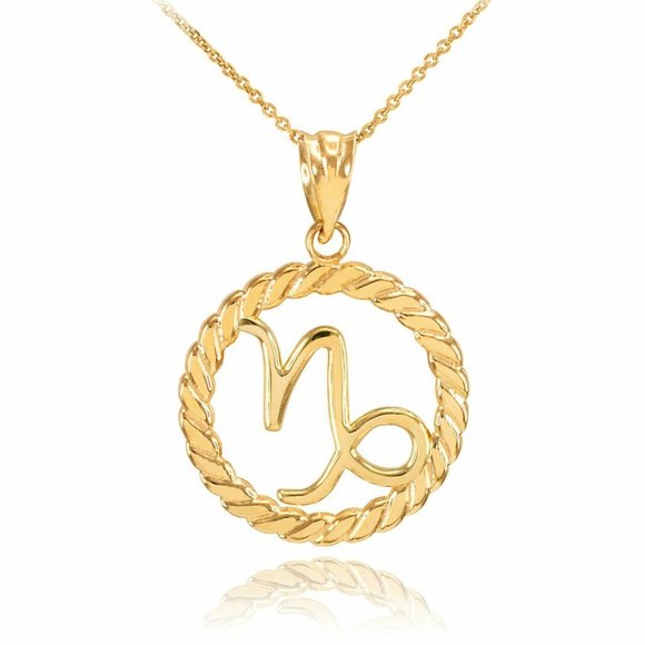 14k Real Solid Gold Capricorn Zodiac Sign Pendant